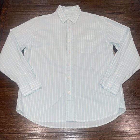 American Eagle Men's Sz M Mint Green White Striped Classic Fit Shirt Lightweight - Picture 1 of 8